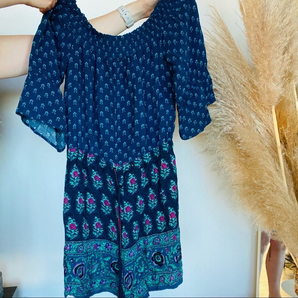 Ett Twa Anthropologie Navy Blue Purple Floral Printed Shorts Kaleo Romper S Boho View 5